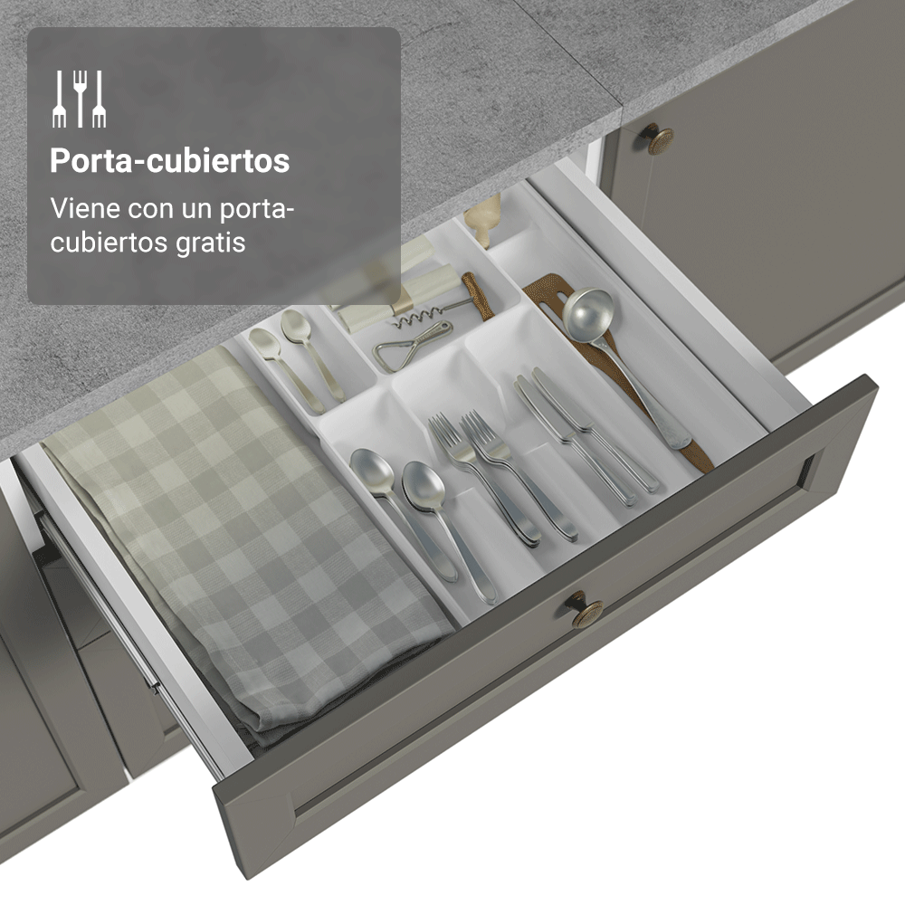 Mueble de Cocina Bajo Vik 60 cm 3 Cajones Blanco/Gris