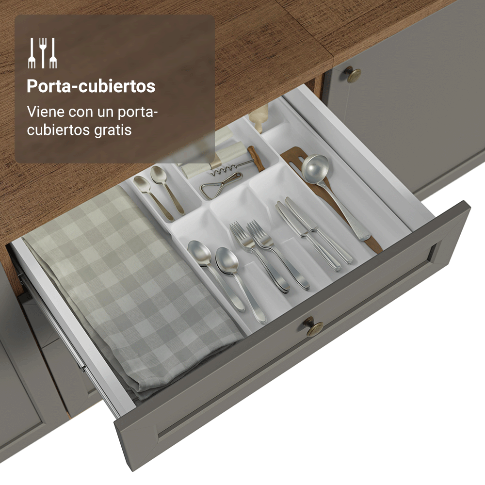 Mueble de Cocina Bajo Vik 60 cm 3 Cajones MarrónGris