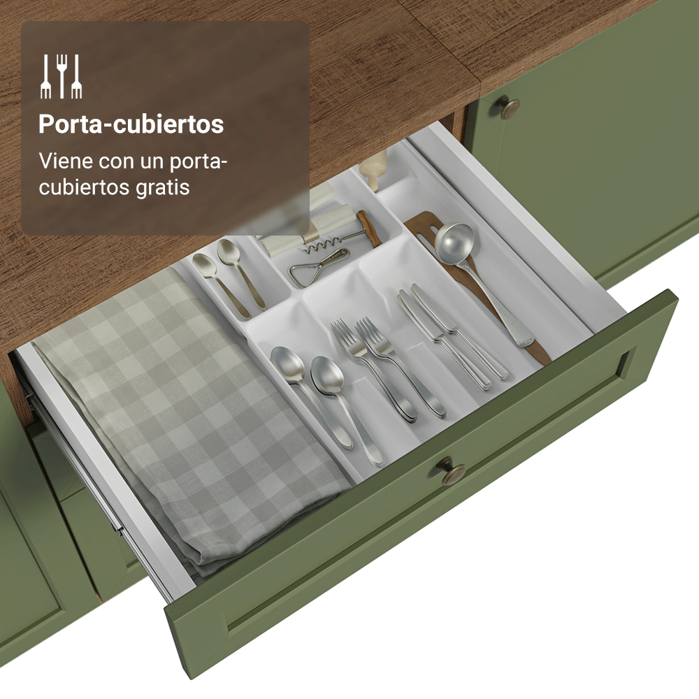 Mueble de Cocina Bajo Vik 60 cm 3 Cajones MarrónVerde