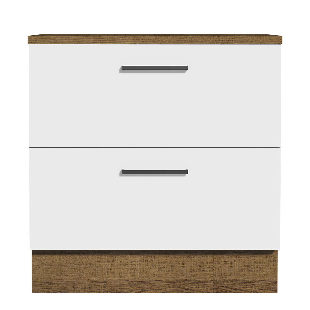Mueble de Cocina Bajo Agata 80 cm 2 Cajones Marrón/Blanco