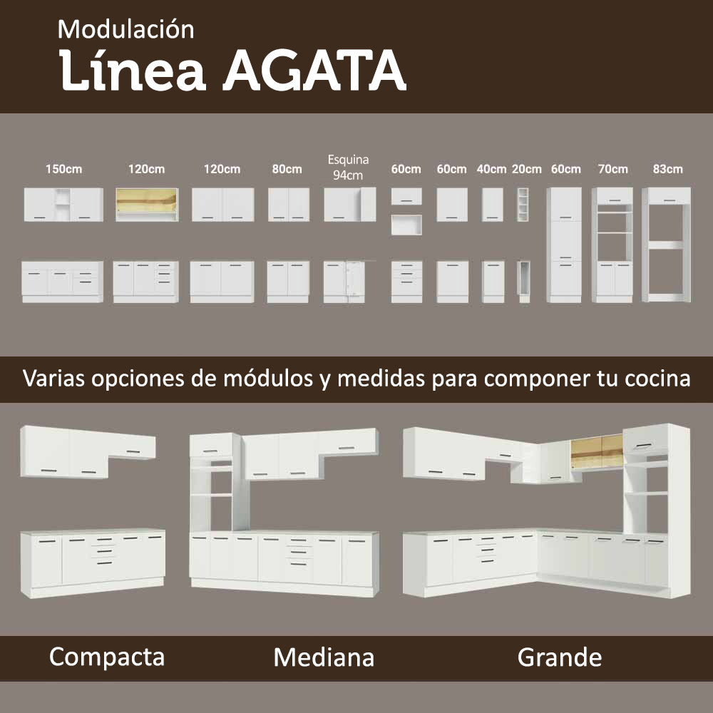 Mueble de Cocina Armario Vertical Agata 3 Puertas Blanco