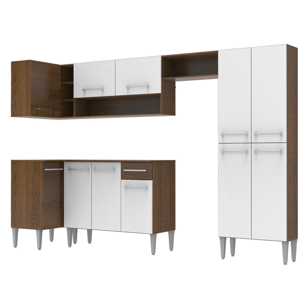 Cocina Integral de Esquina Emilly Sun 3.50 m Marrón/Blanco