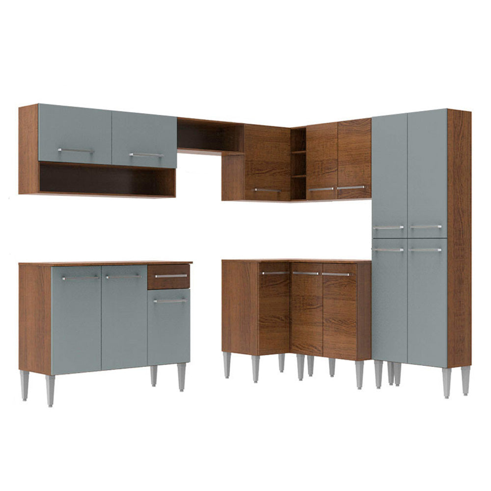 Cocina Integral de Esquina Emilly Ice 4.20 m Marrón/Gris
