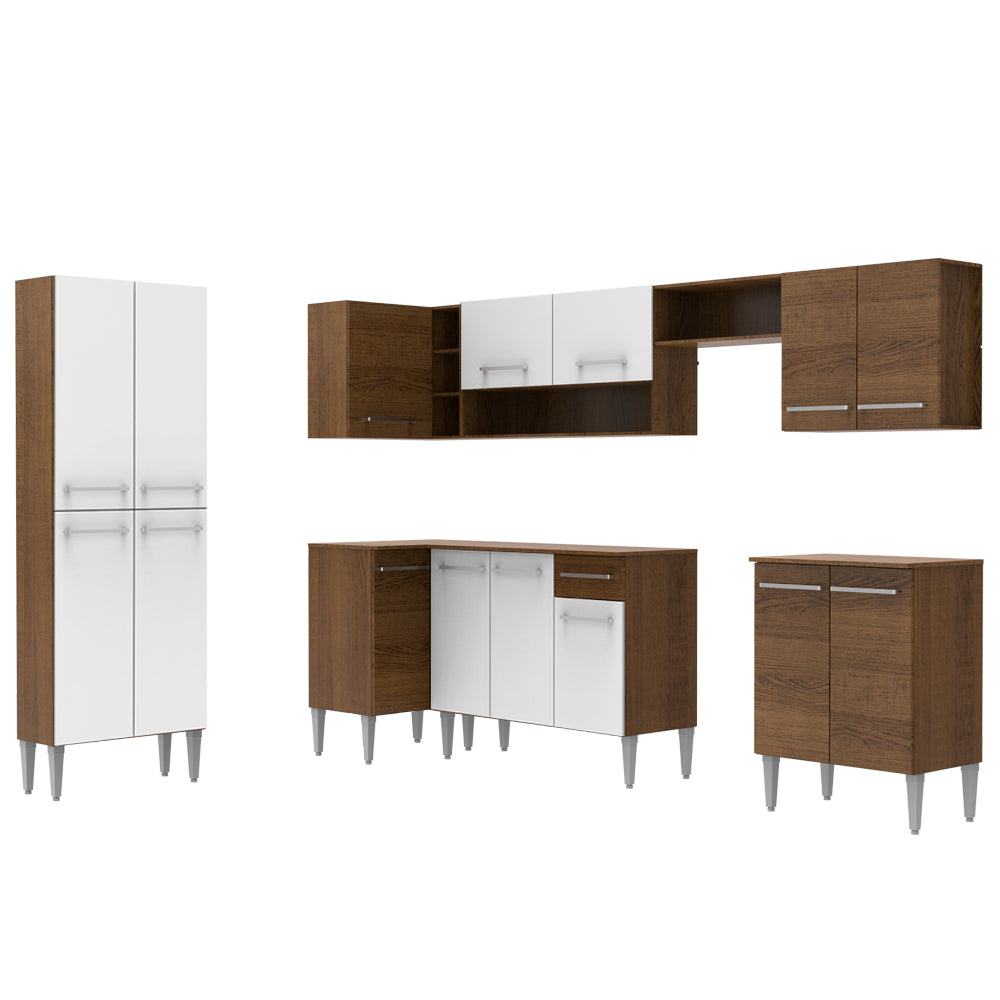 Cocina Integral de Esquina Emilly Moon 4.80 m Marrón/Blanco
