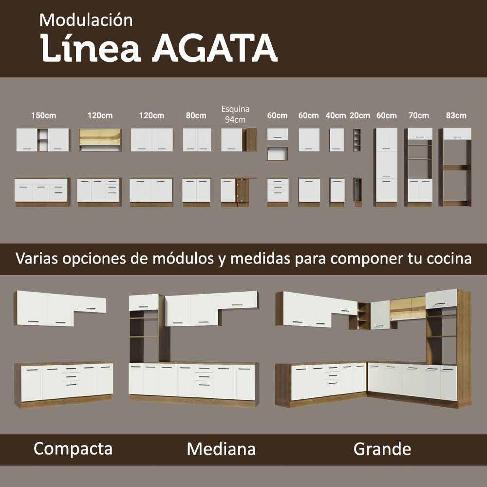 Cocina Integral Agata 1.80 Metros Marrón/Blanco 09