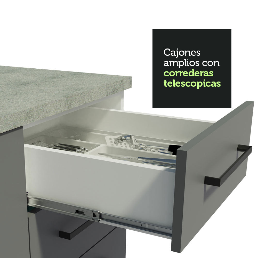 Kit 2 Muebles de Cocina Bajo Agata 2.00 Metros Blanco/Gris