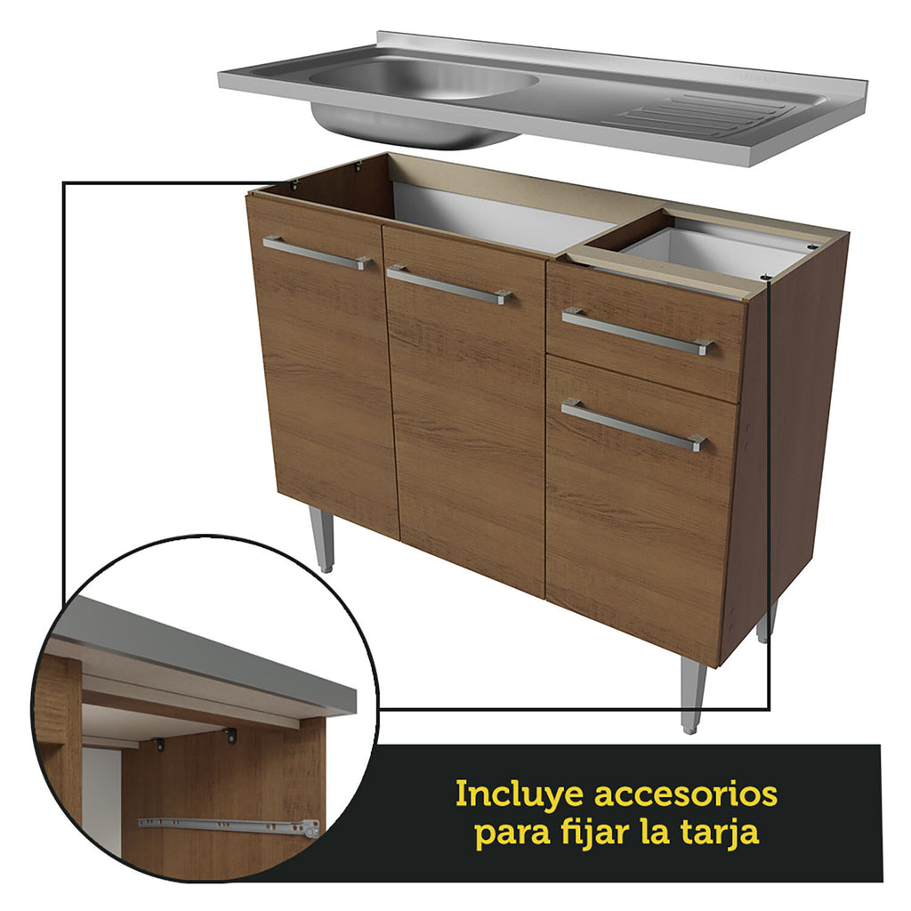 Cocina Integral Emilly 1.40 m con Mesón de Acero Marrón 08