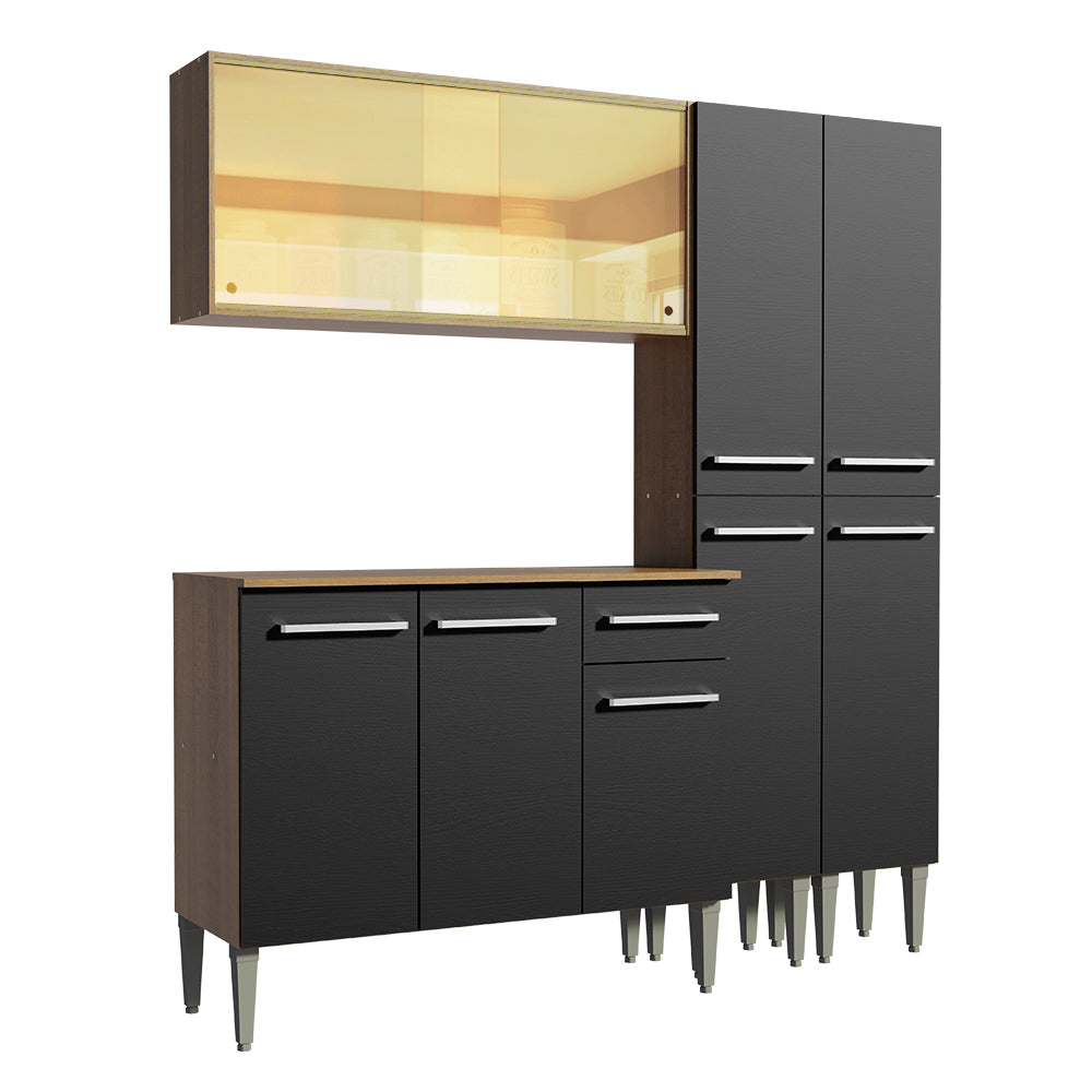 Cocina Integral Emilly 169 cm Voice 06 Marrón/Negro Madesa