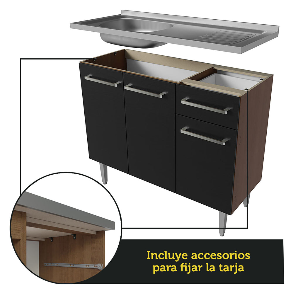 Cocina Integral Emilly 169 cm con Mesón de Acero 14 Marrón/Negro Madesa