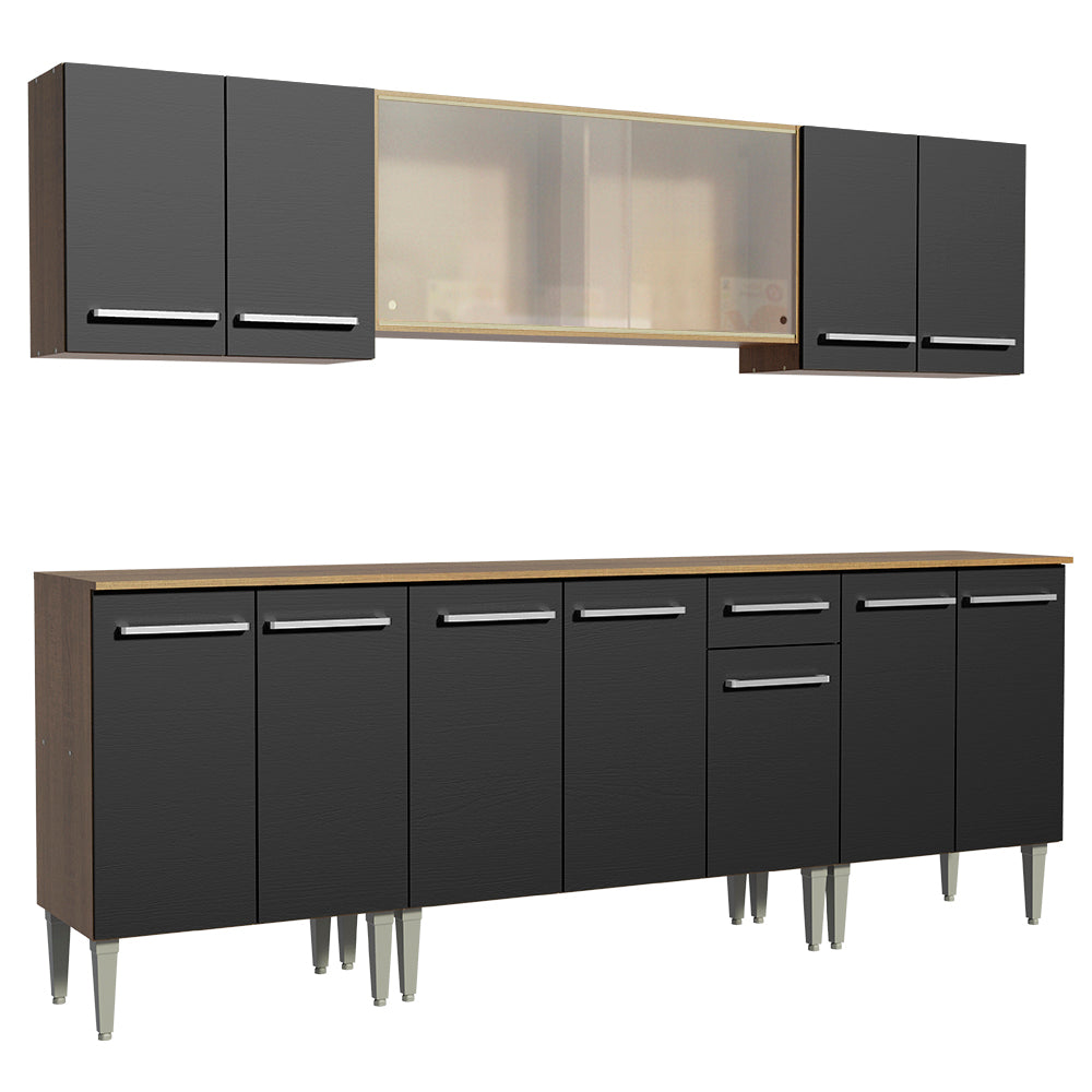 Cocina Integral Emilly Wind 2.30 Metros Marrón/Negro