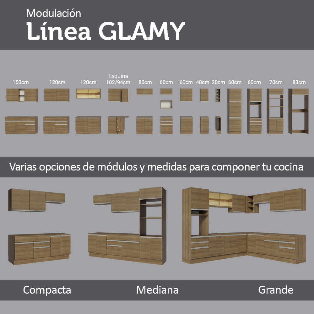 Cocina Integral Glamy 2.40 Metros Marrón 10