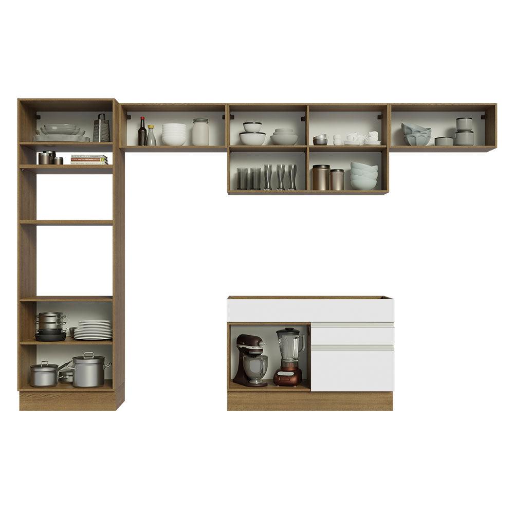 Cocina Integral Glamy 3.50 Metros Marrón/Blanco