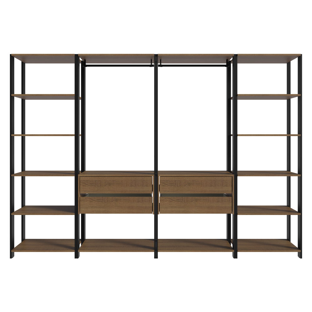 Clóset Modulado Abierto Valencia 4 Cajones 14 Niveles 180 cm x 258 cm x 45 cm Marrón/Negro 01