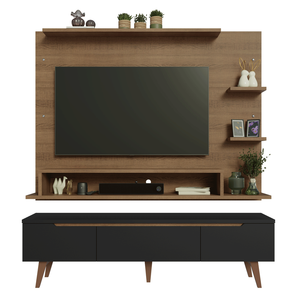 Centro de Entretenimiento para TV Reims Mesa y Panel Hasta 60 Pulgadas Marrón/Negro