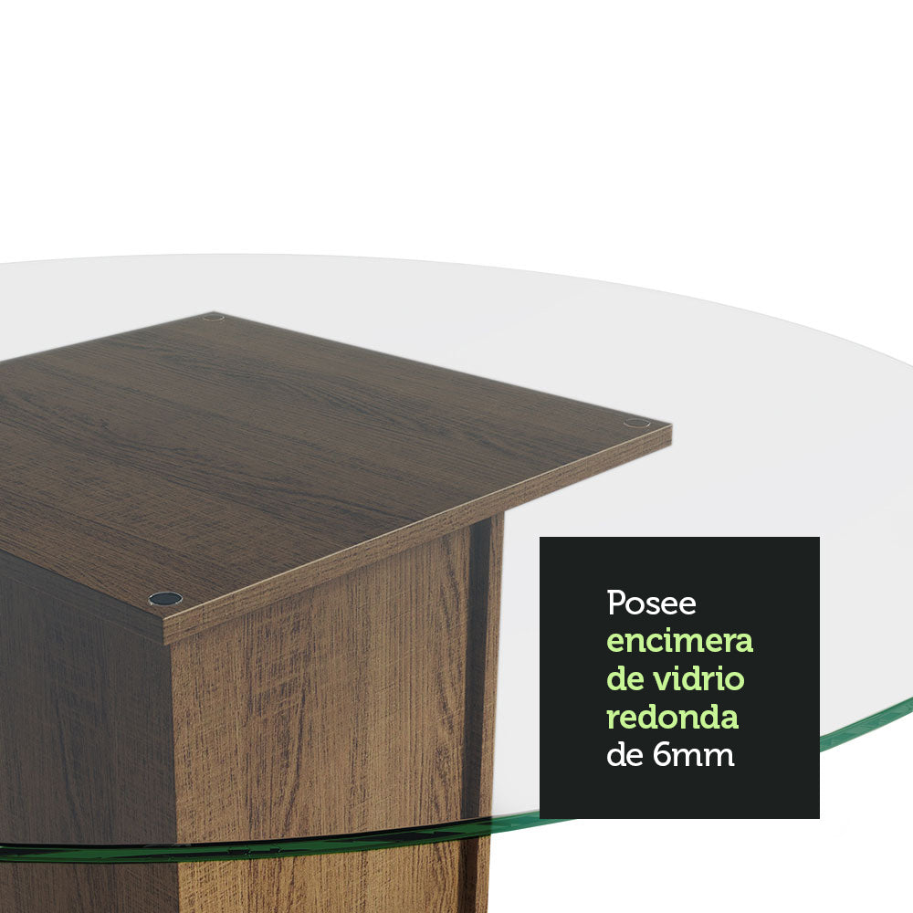 Juego de Comedor Ana con 4 Sillas - Encimera Redonda de Cristal Marrón/Negro