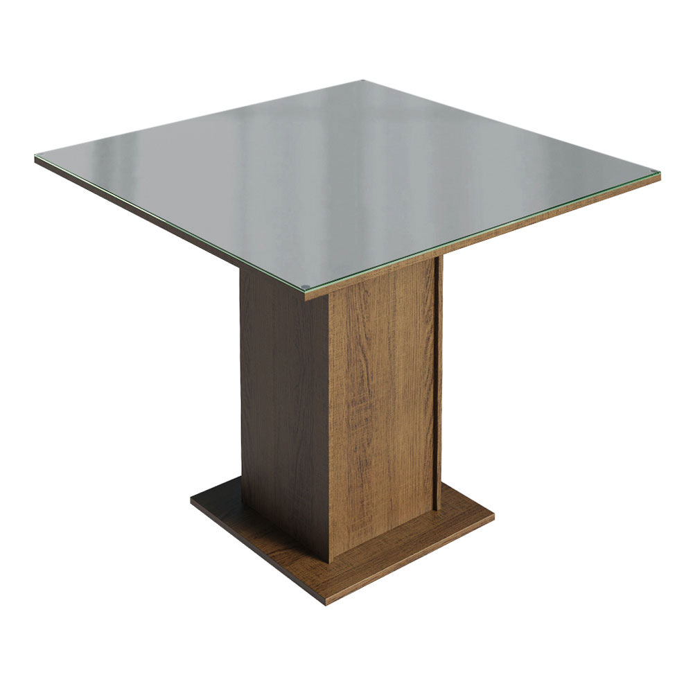 Juego de Comedor Anne con 4 Sillas - Tablero de Madera y Cubierta de Cristal Marrón/Gris/Plateado