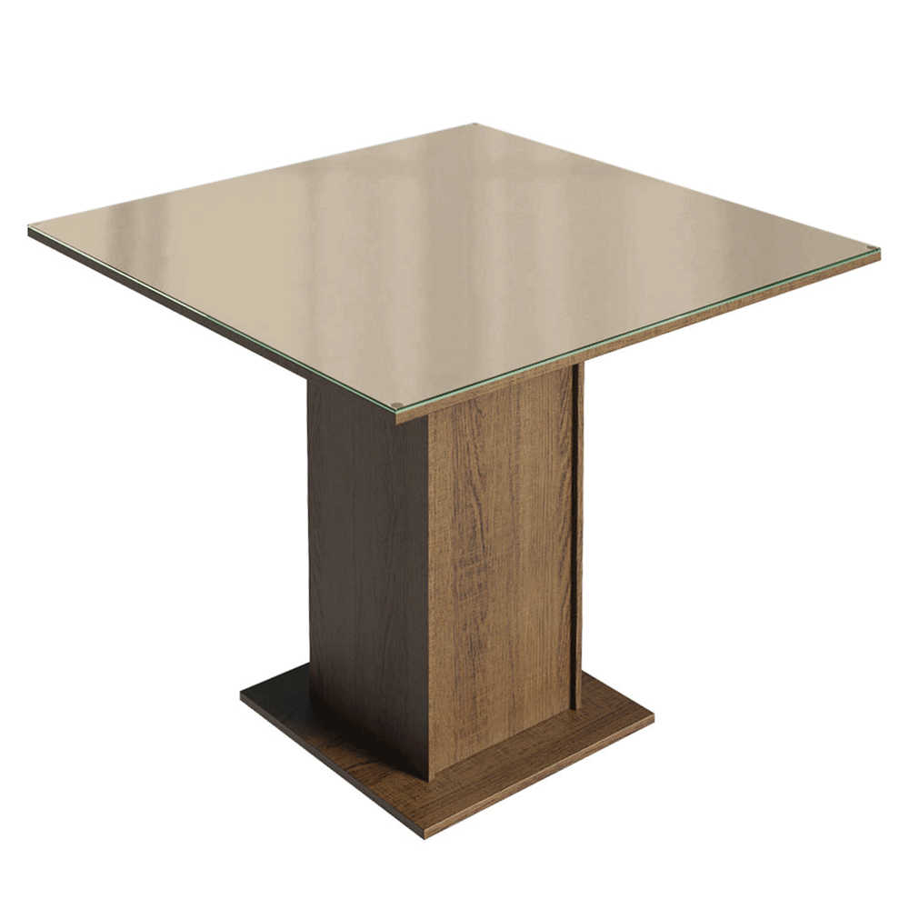 Juego de Comedor Tifani con 4 Sillas - Tablero de Madera y Cubierta de Cristal Marrón/Crema/Beige