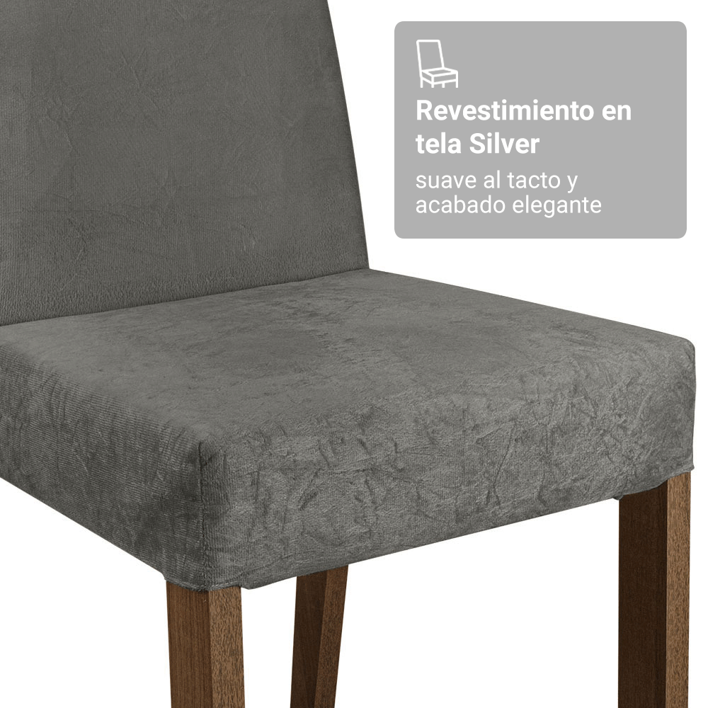 Juego de Comedor Braga con 4 Sillas - Tablero de Madera y Cristal Marrón/Gris/Plateado
