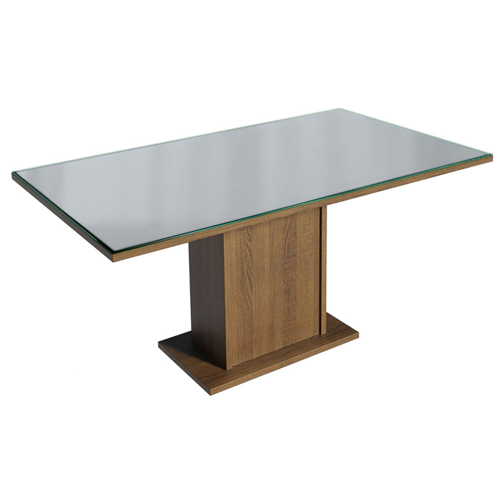 Juego de Comedor Geórgia con 6 Sillas - Tablero de Madera y Cubierta de Cristal Marrón/Gris/Plateado