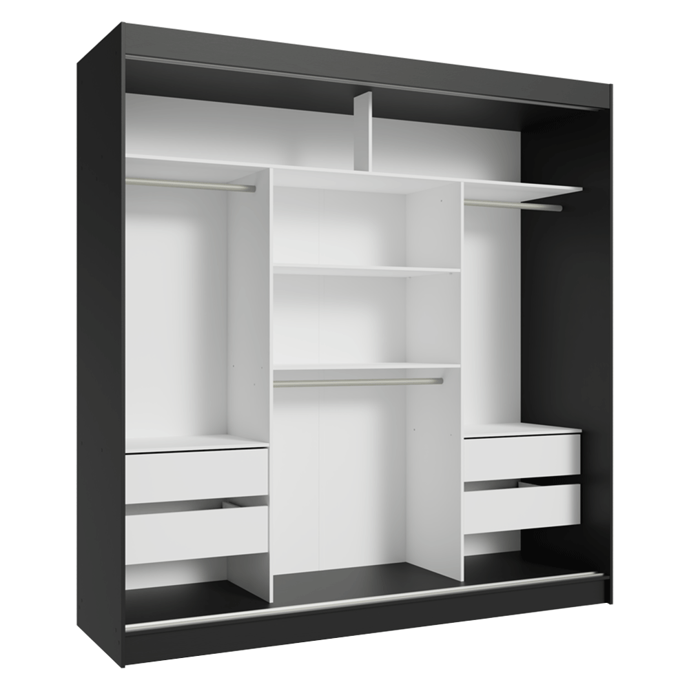 Clóset Reno 3 Puertas Corredizas 4 Cajones Negro/Blanco 180 cm x 205 cm x 54 cm
