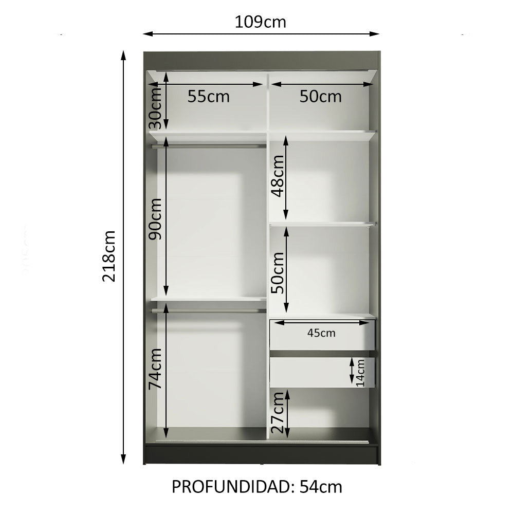 Closet Tokio 2 Puertas Corredizas 2 Cajones