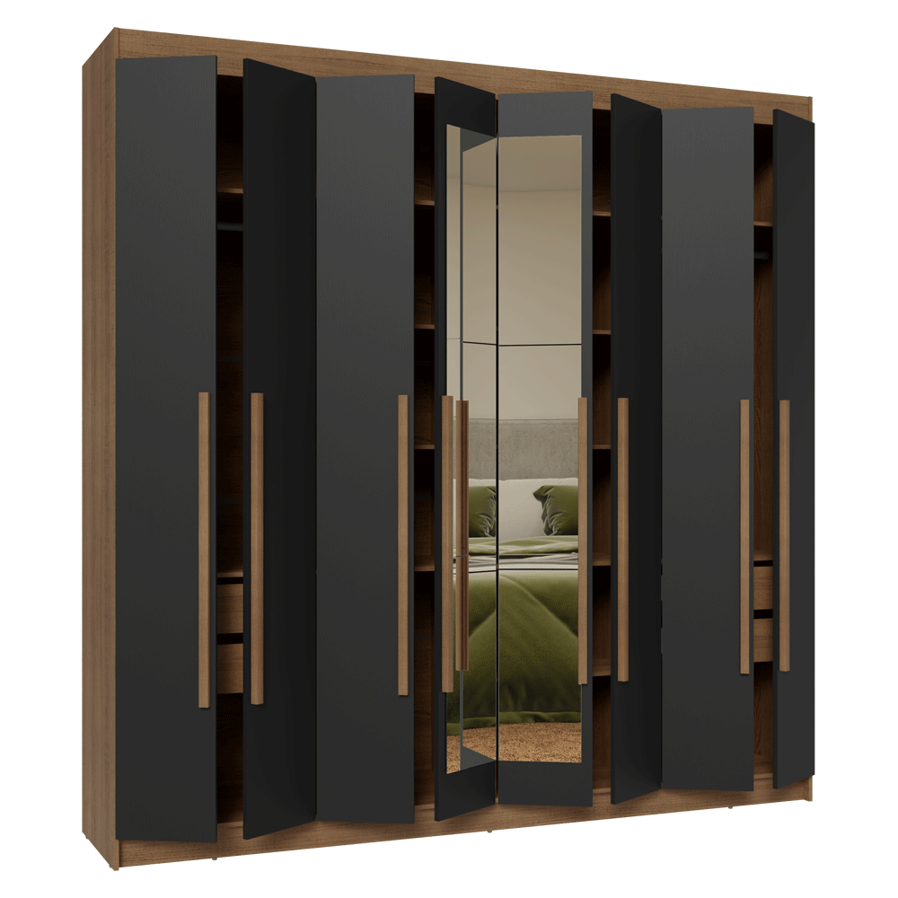 Closet Venus 8 Puertas 4 Cajones 2 Espejos MarrónNegro