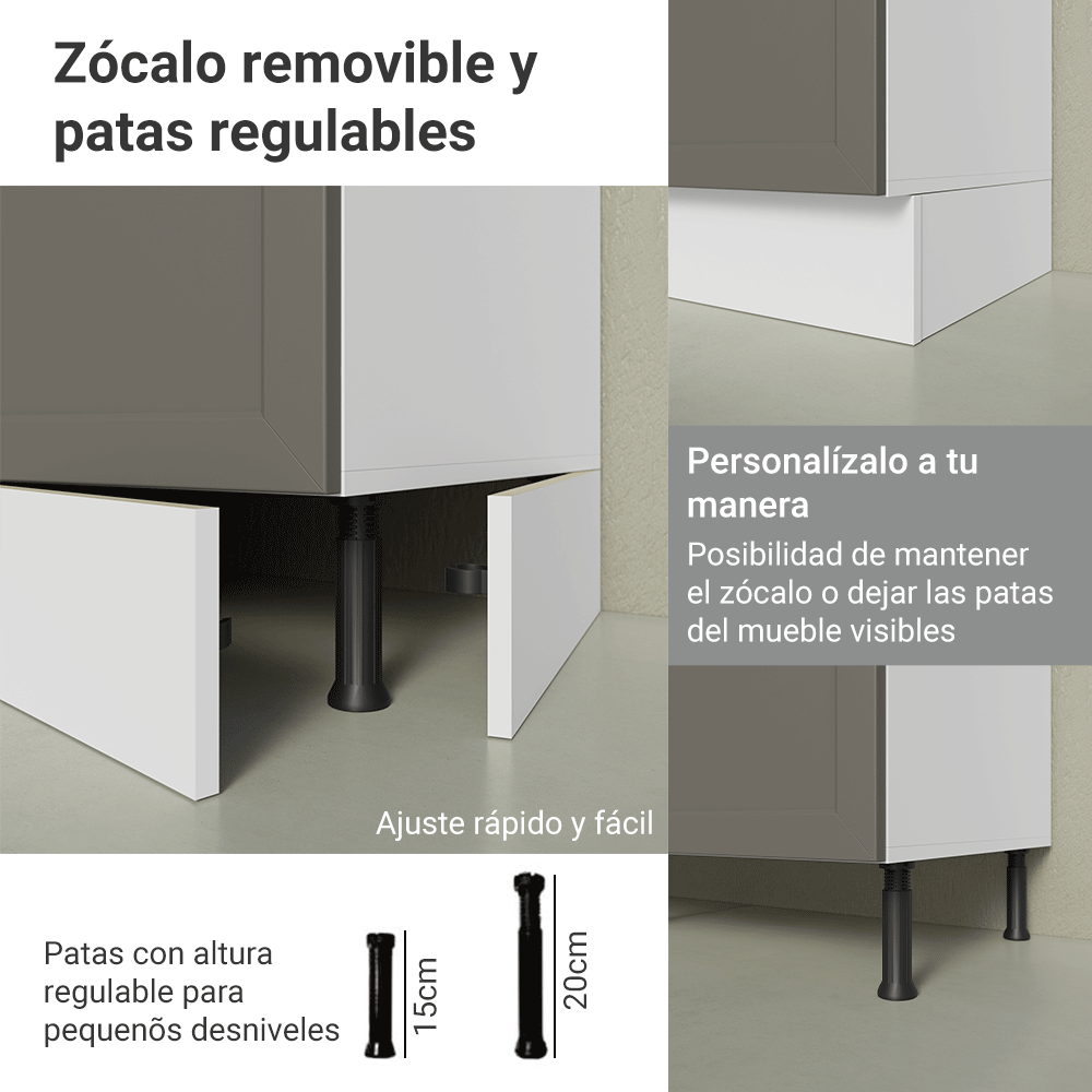 Mueble de Cocina Bajo Vik 1.20 m 2 Puertas 3 Cajones Blanco/Gris