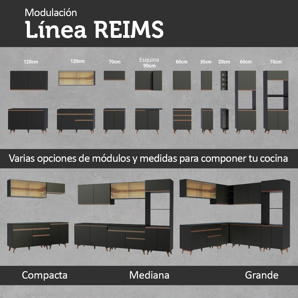Mueble de Cocina Bajo Reims 60 cm 3 Cajones Negro