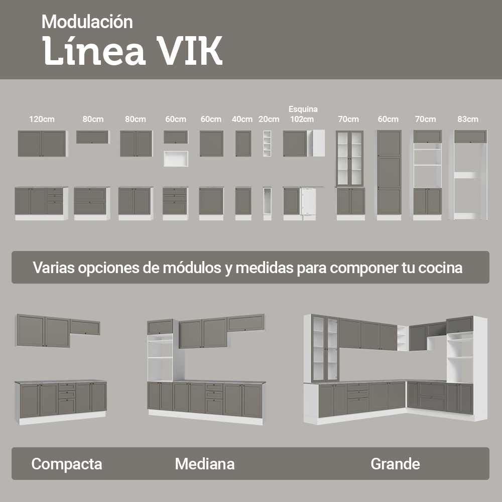 Mueble de Cocina Bajo de Esquina Vik 1 Puerta Blanco/Gris