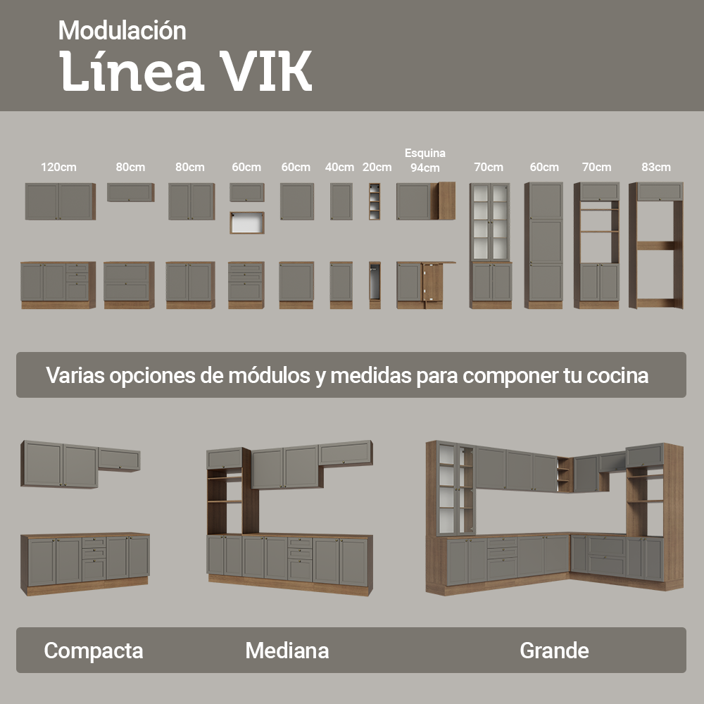 Cocina Integral de Esquina Vik 4.00 m Marrón/Gris 01
