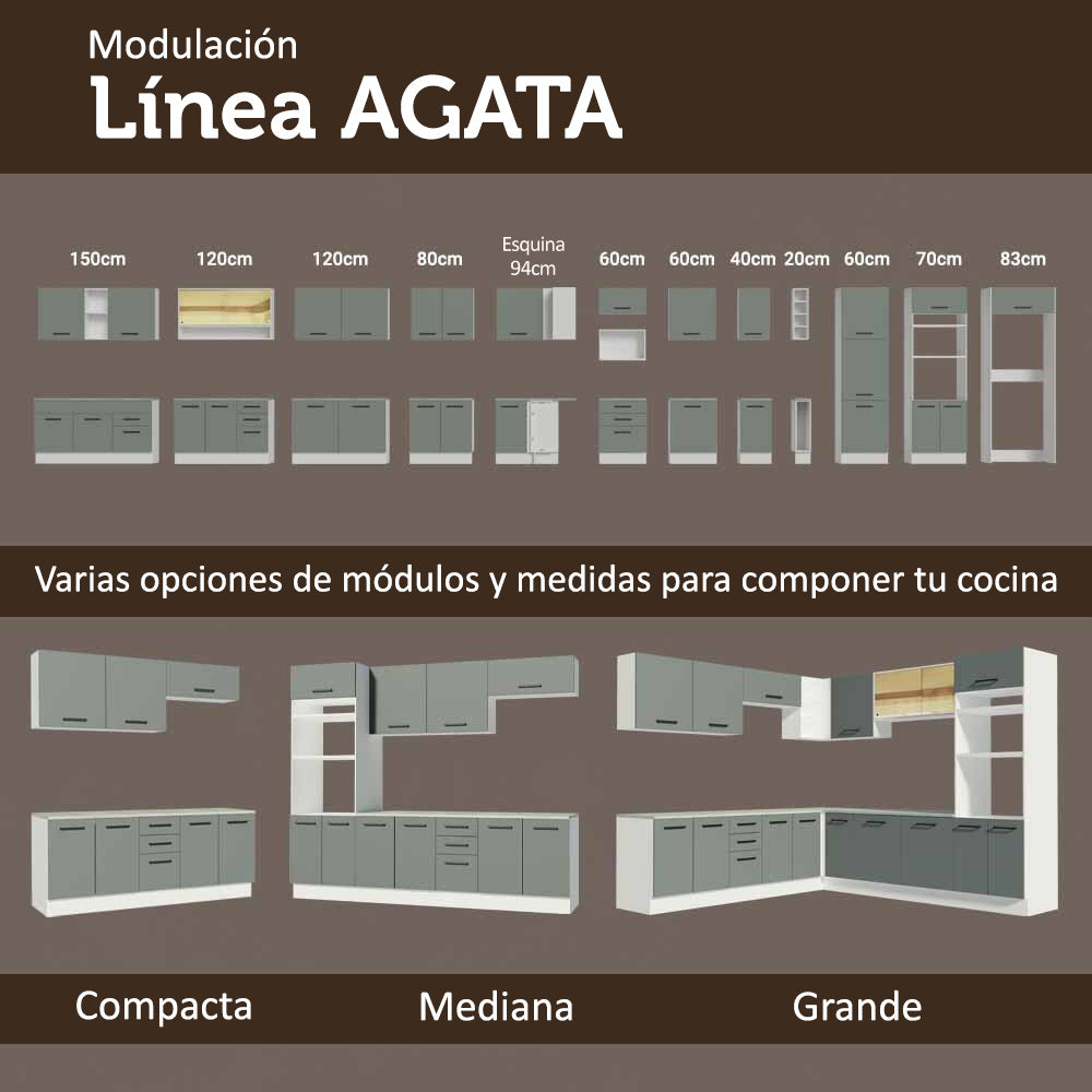 Cocina Integral Agata 1.20 Metros Blanco/Gris 02