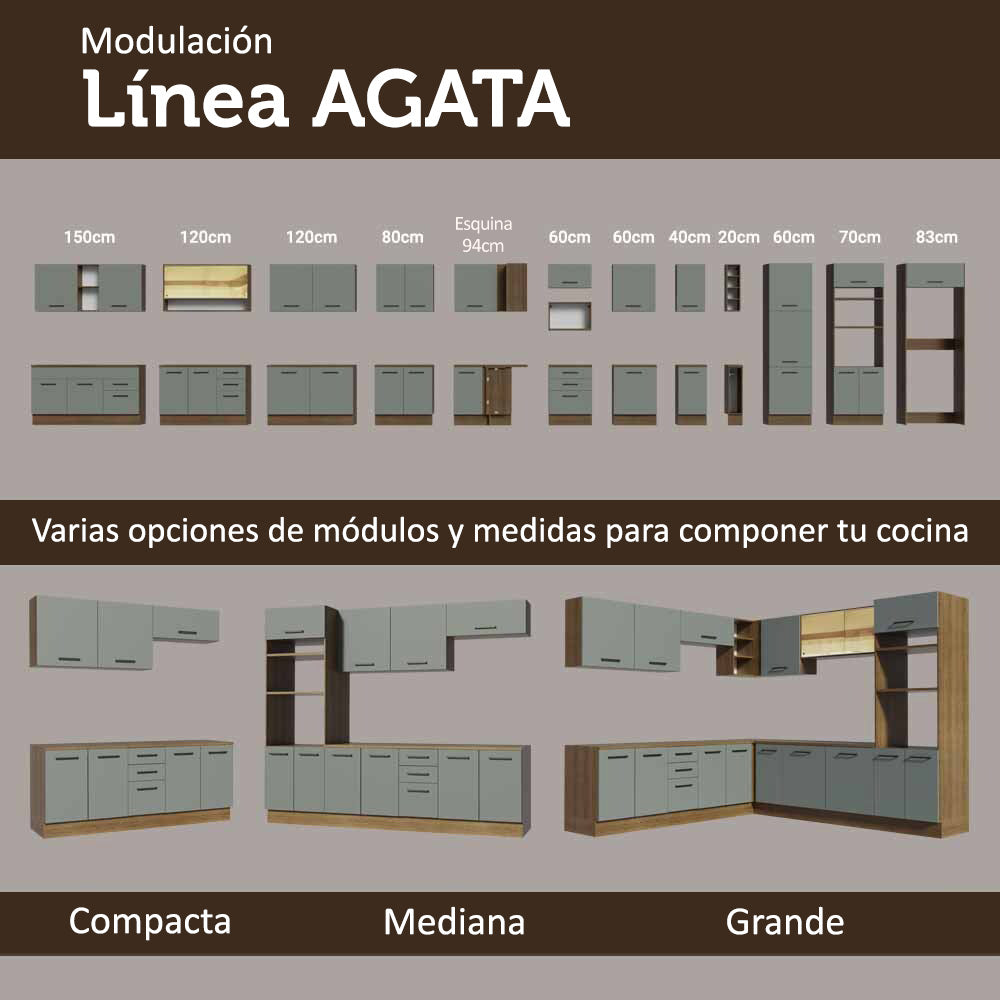 Cocina Integral Agata 1.20 Metros Marrón/Gris 02