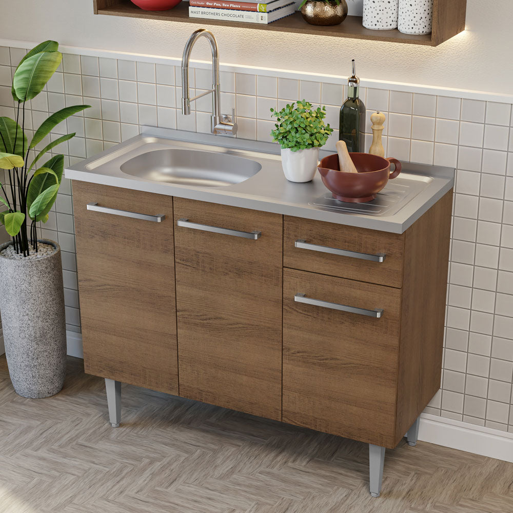 Cocina Integral Compacta Emilly 1.05 m con Mesón de Acero Marrón 04