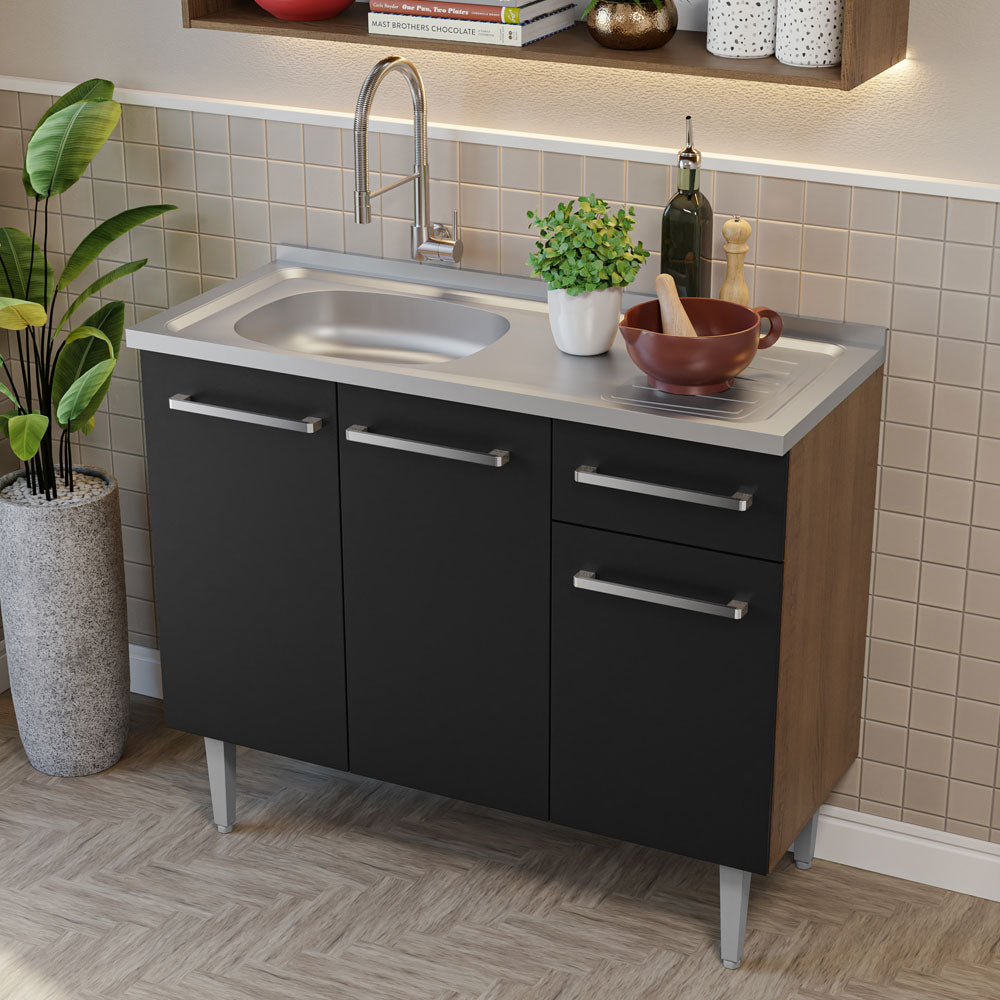 Cocina Integral Compacta Emilly 1.05 m con Mesón de Acero Marrón/Negro 04
