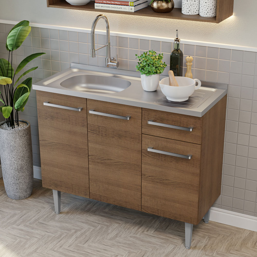 Cocina Integral Compacta Emilly 1.05 m con Mesón de Acero Marrón/Gris 04