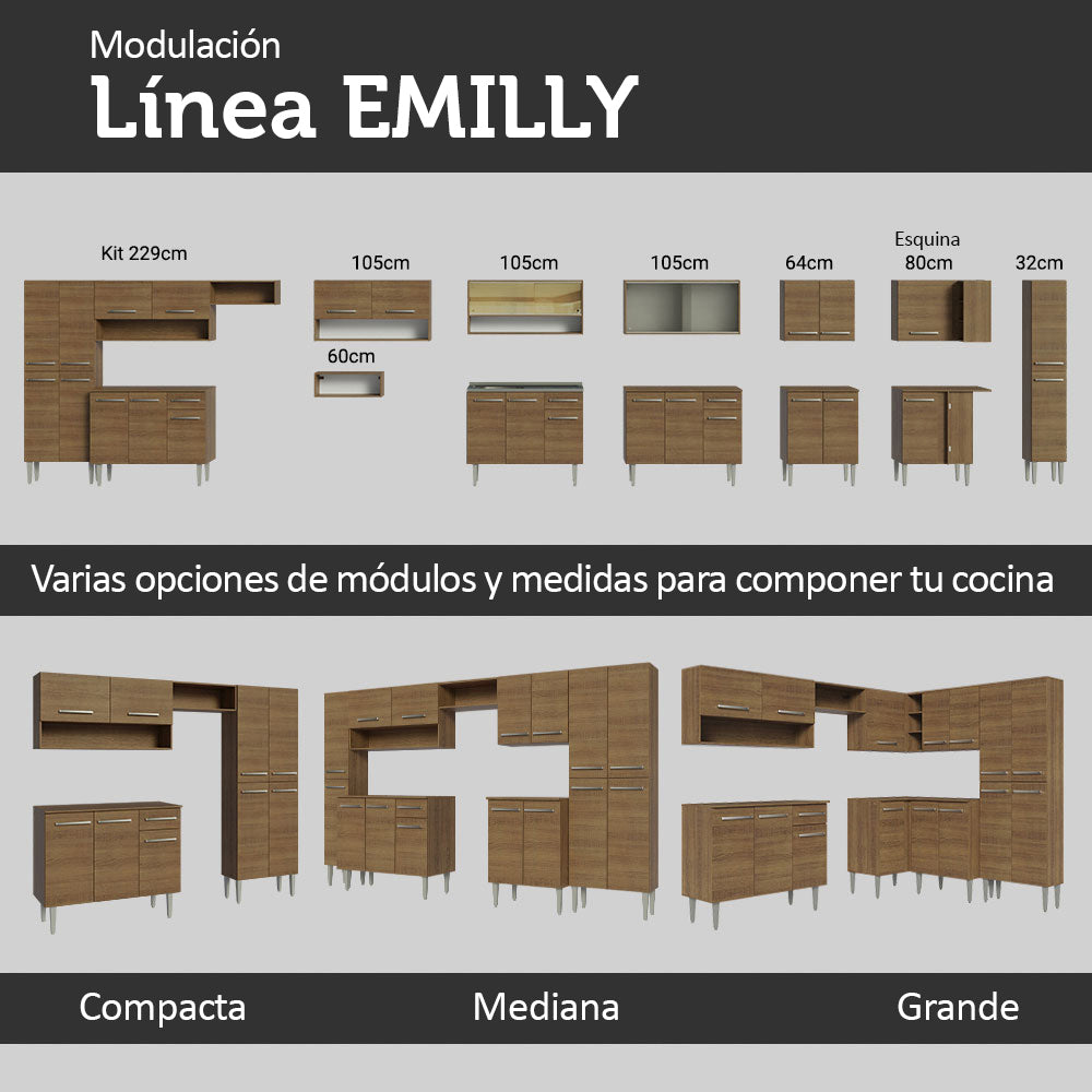 Cocina Integral Emilly 1.40 m con Mesón de Acero Marrón 07