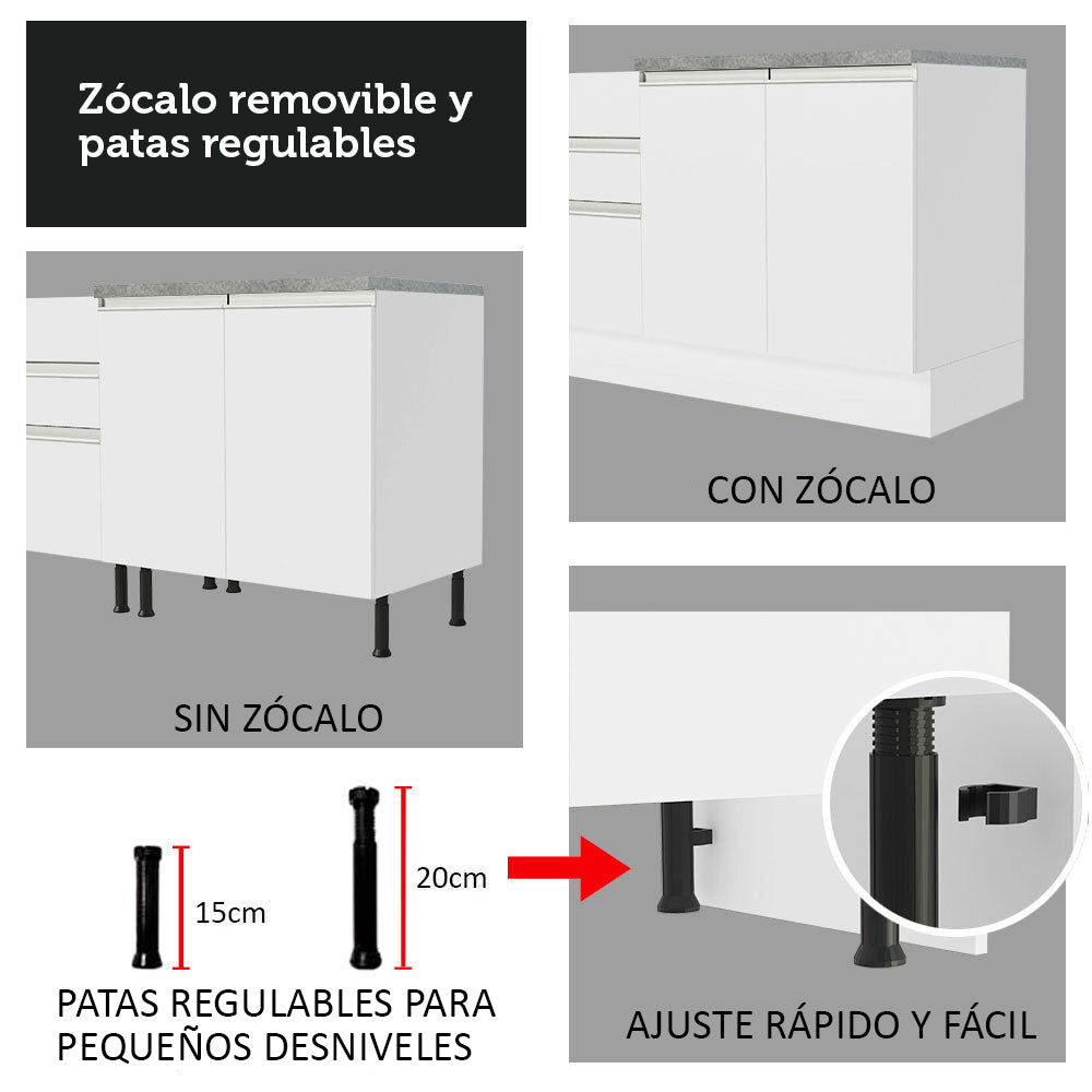 Cocina Integral Glamy 1.20 m con Mesón de Acero Blanco 02