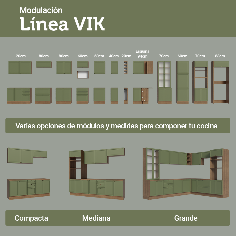 Cocina Integral Vik 3.10 Metros Marrón/Verde 01