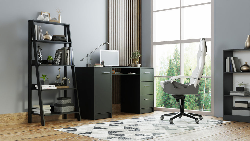 Escritorio de Oficina 136 cm Alaska + Mueble Estante Librero Negro Madesa