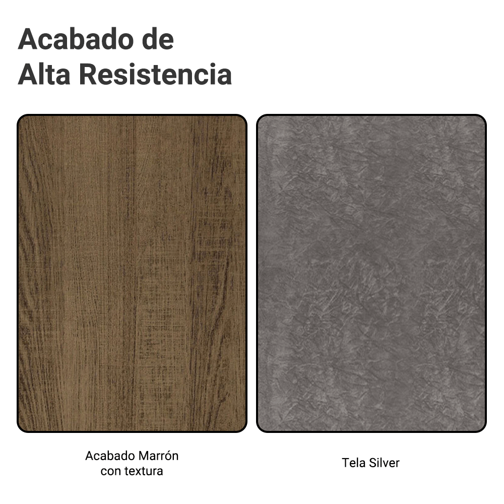 Juego de Comedor Porto con 4 Sillas - Tablero de Madera y Cristal Marrón/Plateado