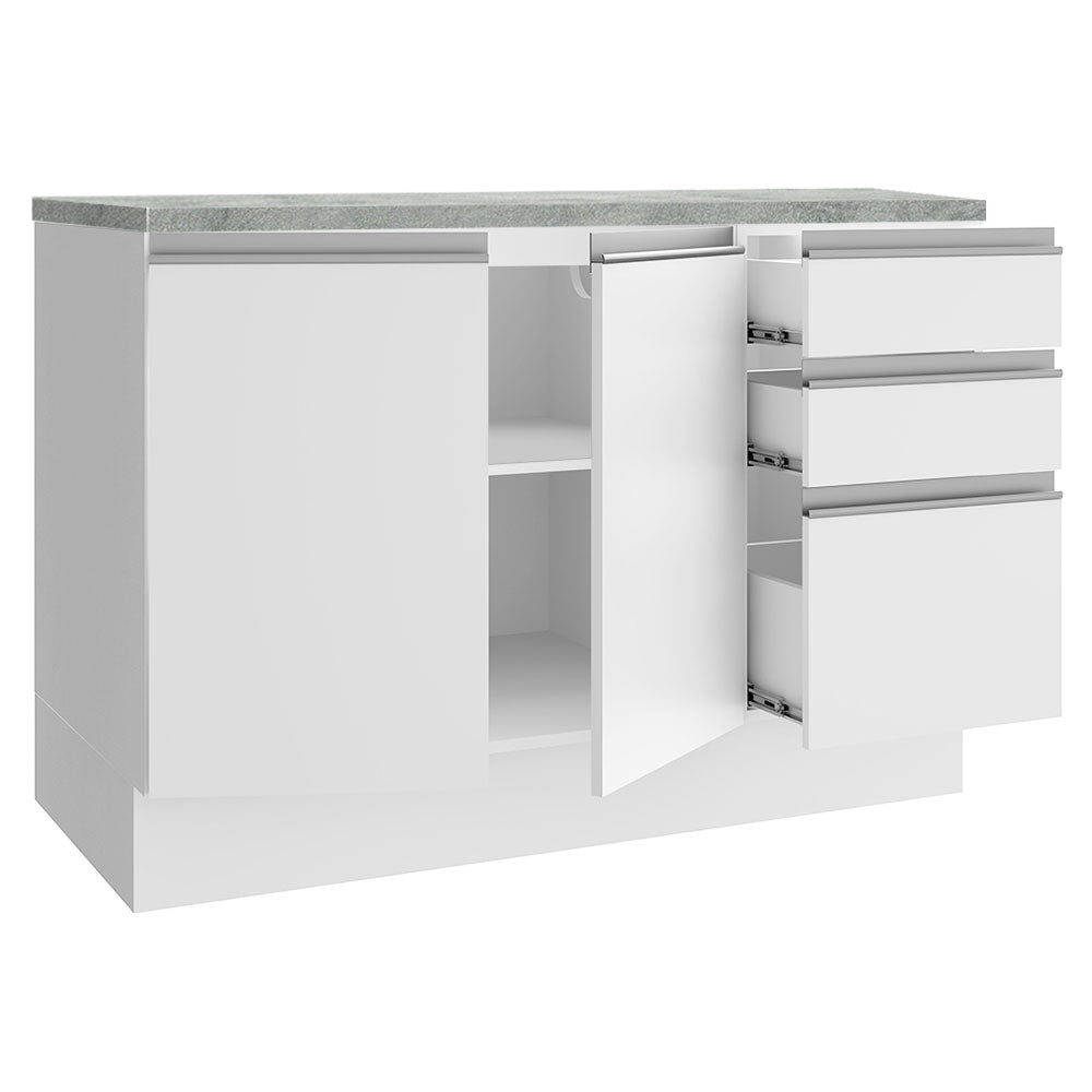 Mueble de Cocina Bajo Glamy 1.20 m 2 Puertas 3 Cajones con Encimera Blanco