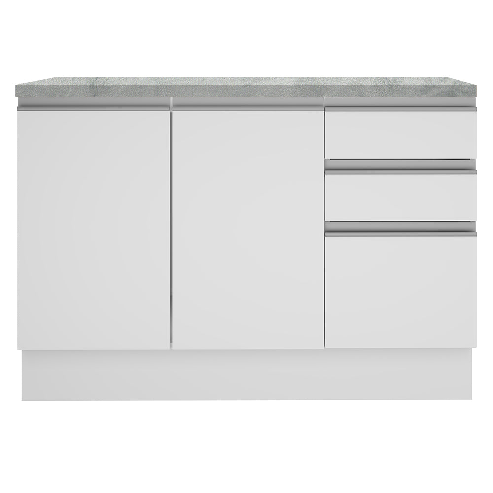 Mueble de Cocina Bajo Glamy 1.20 m 2 Puertas 3 Cajones con Encimera Blanco