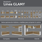Mueble de Cocina Bajo Glamy 1.20 m 2 Puertas con Encimera Blanco/Marrón