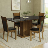 Juego de Comedor Greta con 4 Sillas - Tablero de Madera y Cristal