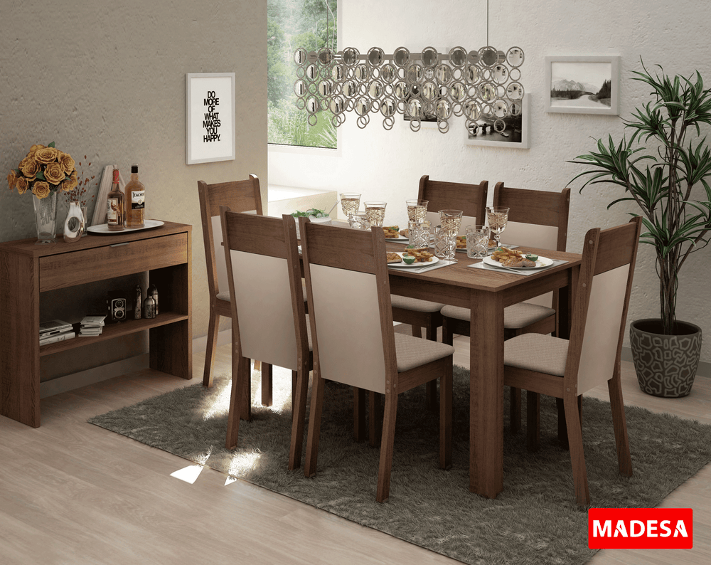 Juego de Comedor Jaíne con 6 Sillas Marrón/Beige