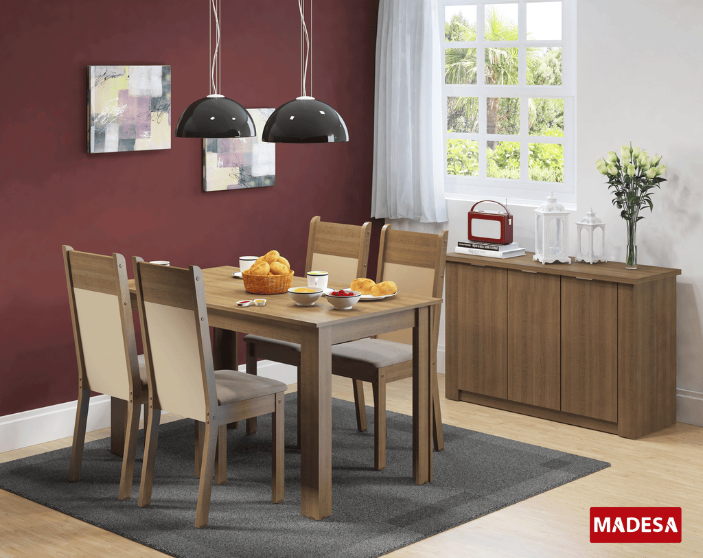 Juego de Comedor Havana con 4 Sillas Marrón/Crema