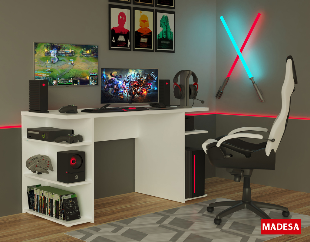 Escritorio Gamer Moderno para PC y Consola Blanco