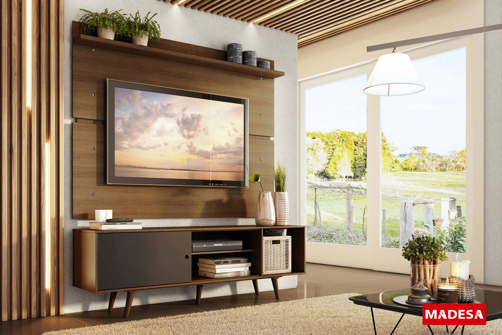Centro de Entretenimiento para TV Dubai 160 cm Mesa y Panel Hasta 65 Pulgadas Marrón/Negro/Marrón Madesa