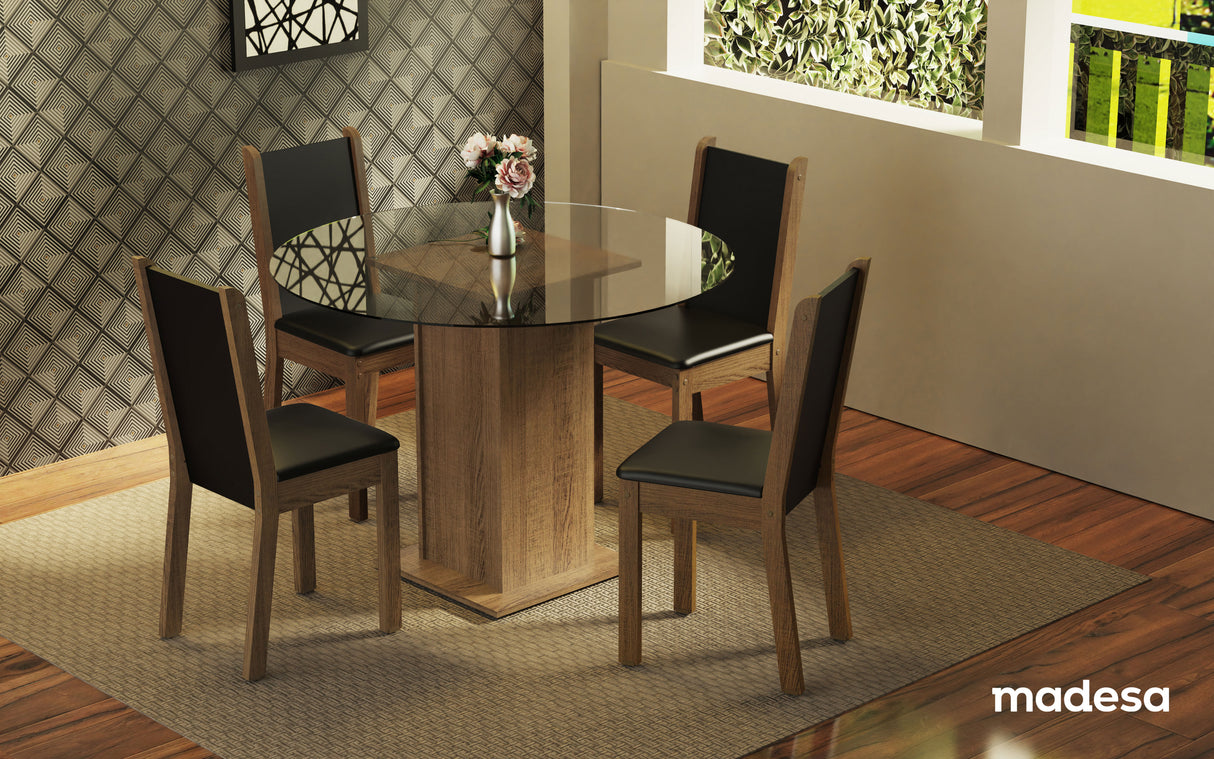 Juego de Comedor Nanda con 4 Sillas - Encimera Redonda de Cristal