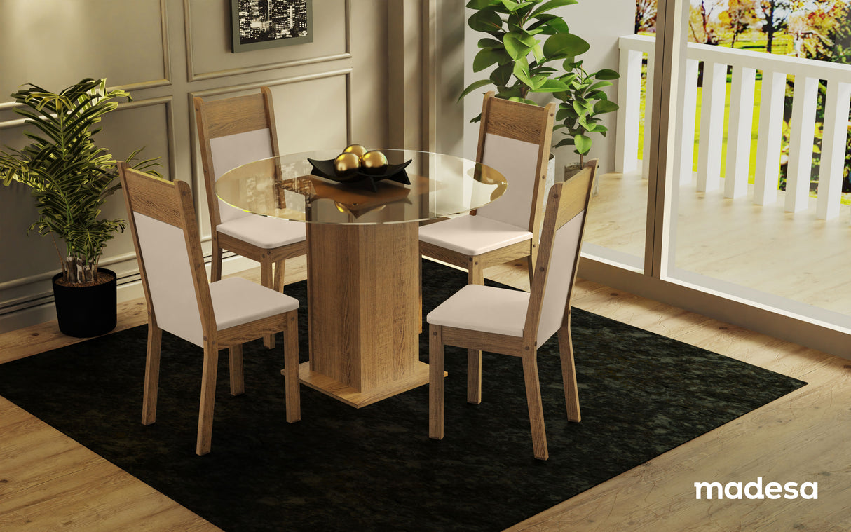 Juego de Comedor Beta con 4 Sillas - Encimera Redonda de Cristal